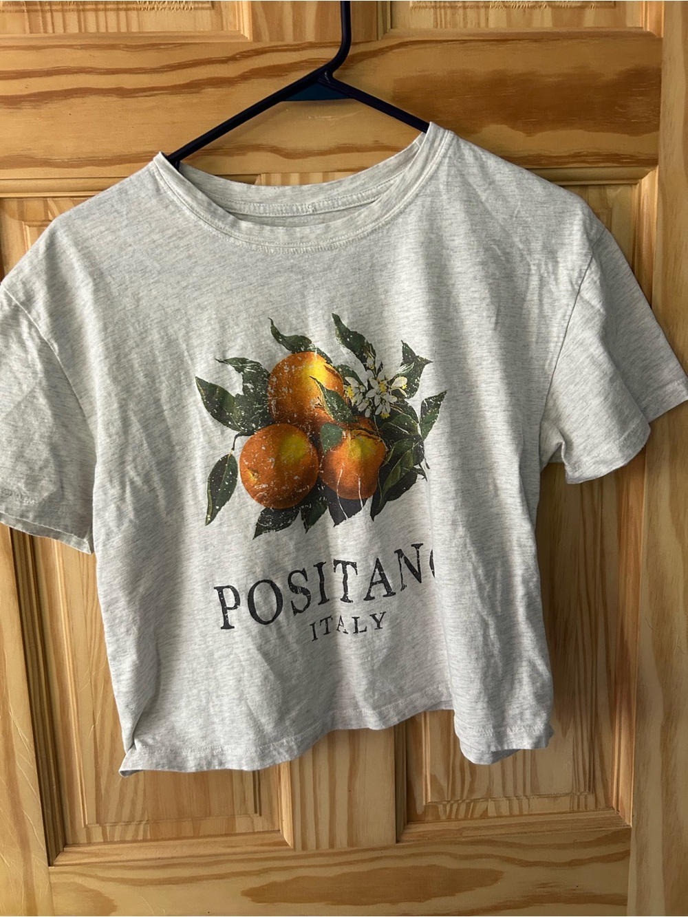 Positano Italy Graphic Tee - Light Gray with Orange Print